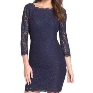 Adrianna Papell Navy Lace Overlay Sheath Dress
